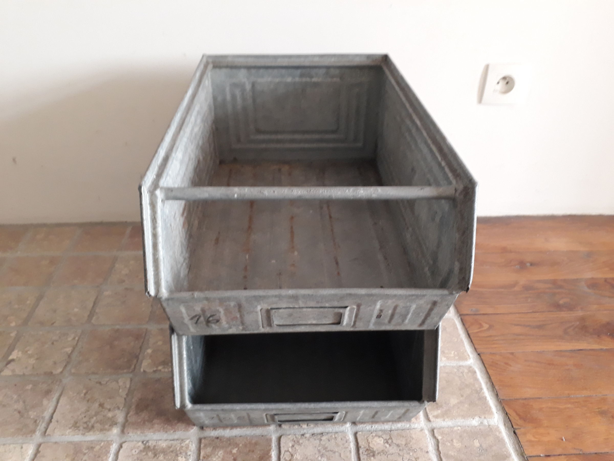 Industrial crates, steel, galvanized, the pair