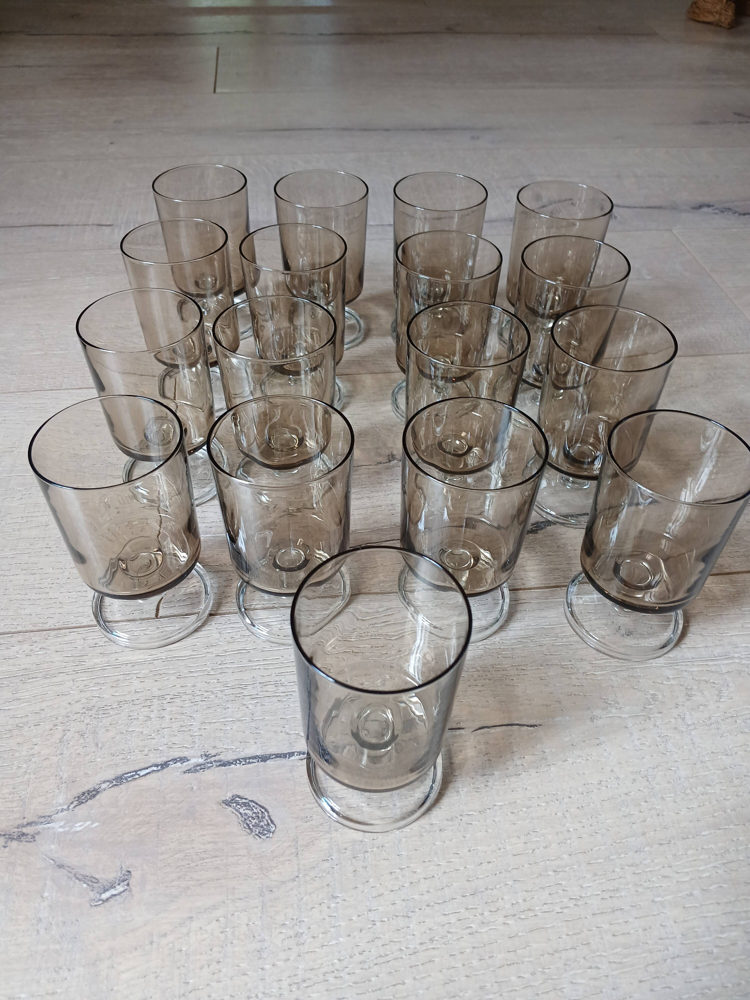17 vintage stemmed glasses in smoked glass