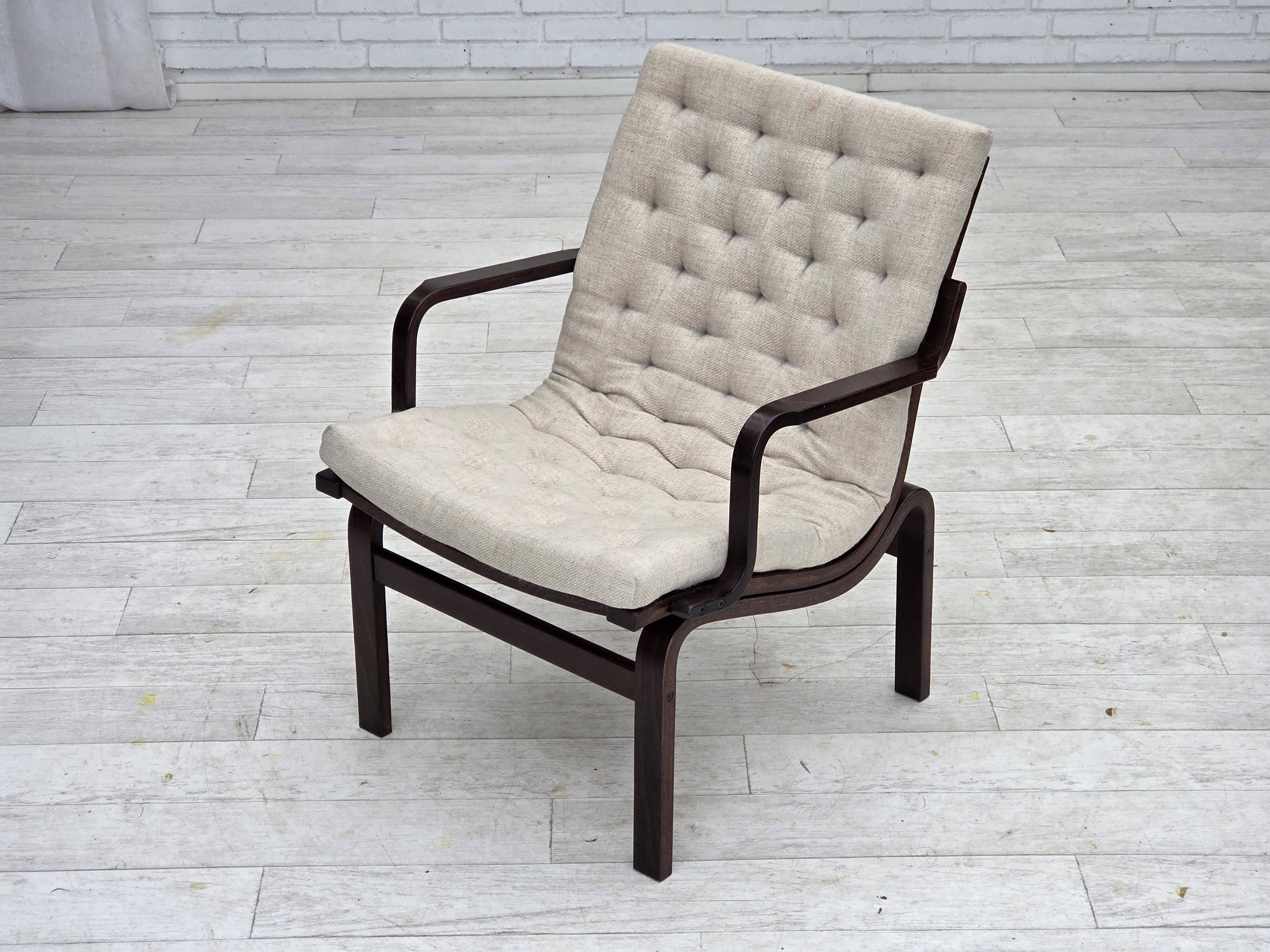 1970s, Scandinavian armchair, furniture wool, dark beech wood.