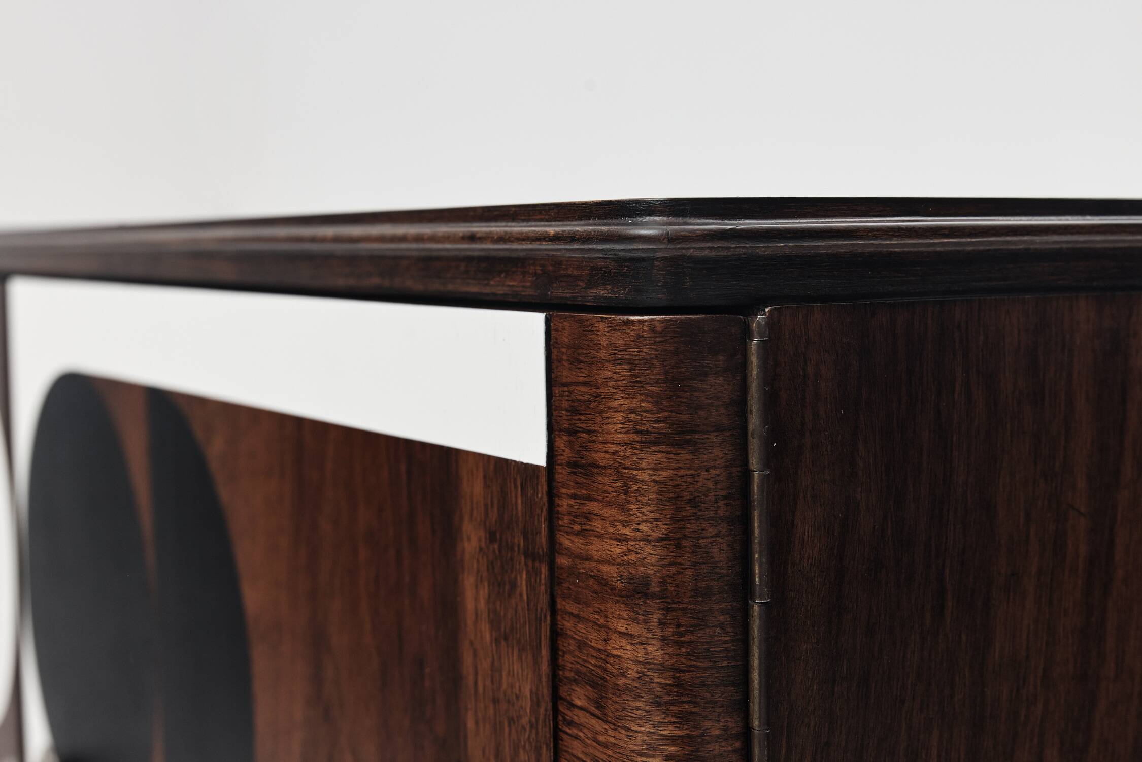 1950s Vintage Sideboard, Modernist, Walnut, Geometric Op Art Pattern