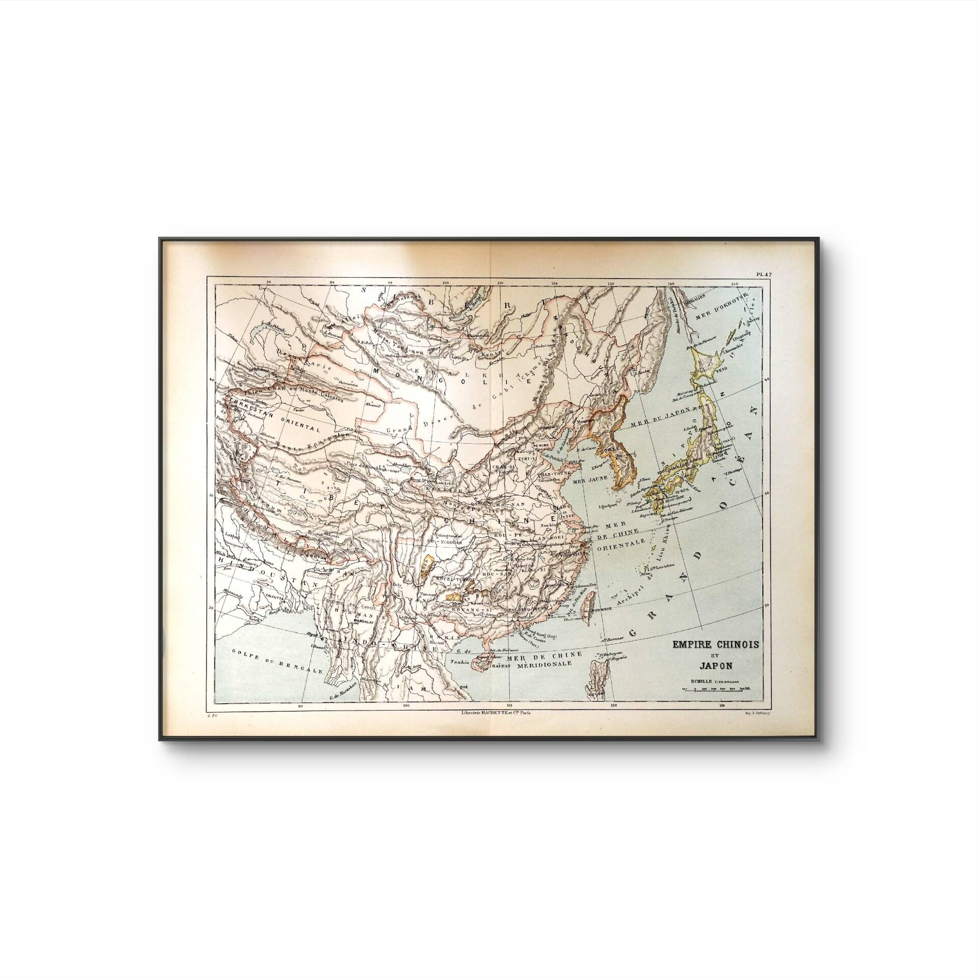 Japan and China, old map 1887 – Vintage geographical map.