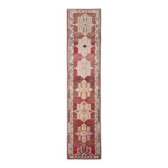Turkish Burunt Red Oriental Vintage Runner Rug, 83x399Cm