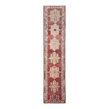 Turkish Burunt Red Oriental Vintage Runner Rug, 83x399Cm