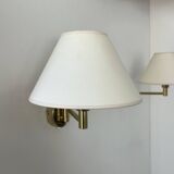 Paire d'appliques vintage orientable, laiton et tissu beige, France, 1970