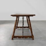 18th‑Century Spanish Walnut Trestle Table with Iron Stretcher