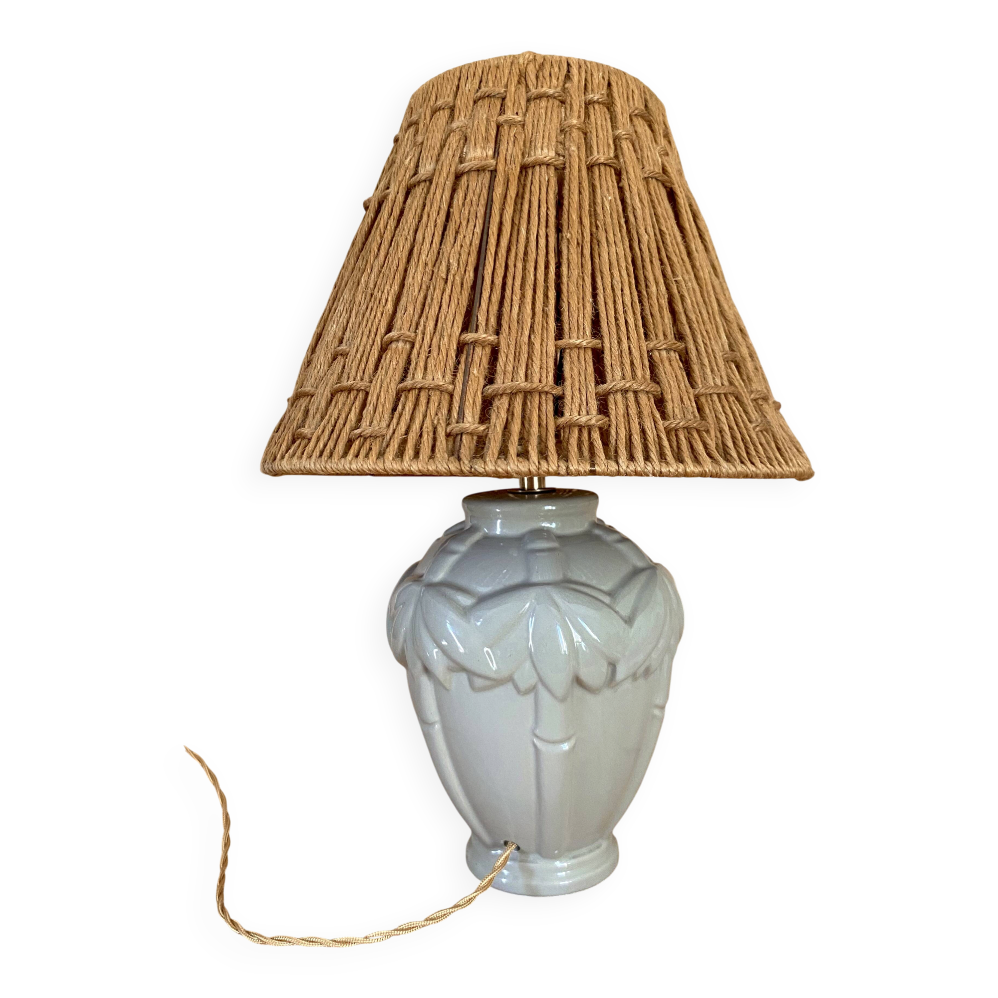 Ceramic lamp, 2M fabric cable, rope lampshade