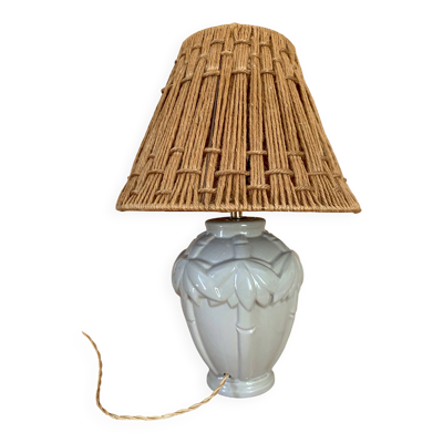 Lampe céramique, câble tissu 2M, abat-jour corde