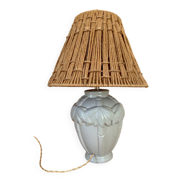 Lampe céramique, câble tissu 2M, abat-jour corde