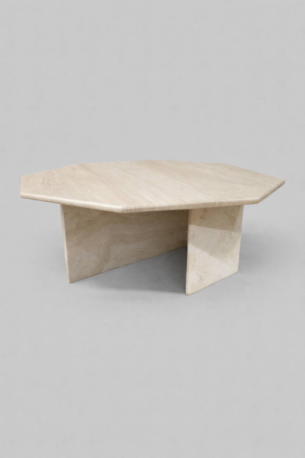 Octagonal coffee table in travertine