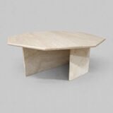 Octagonal coffee table in travertine