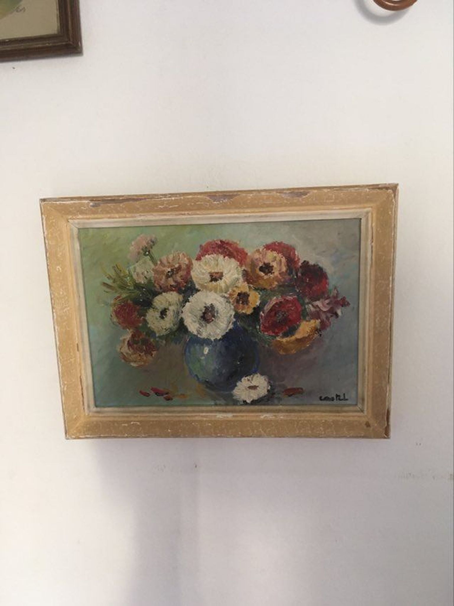 Painting still life "Bouquet of flowers in blue vase"