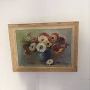 Painting still life "Bouquet of flowers in blue vase"