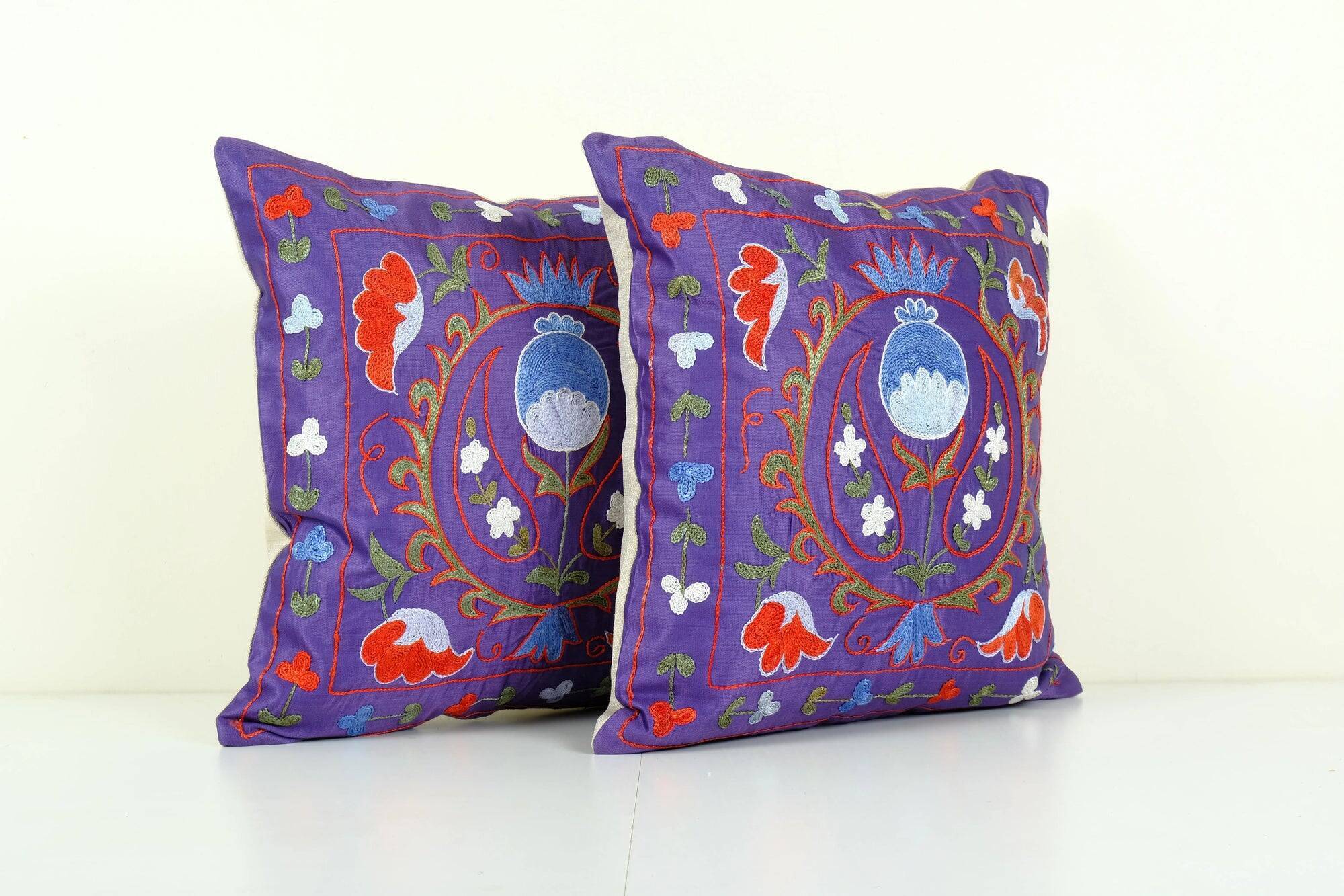 Set of 2 vintage embroidered cushion covers 48x48 cm