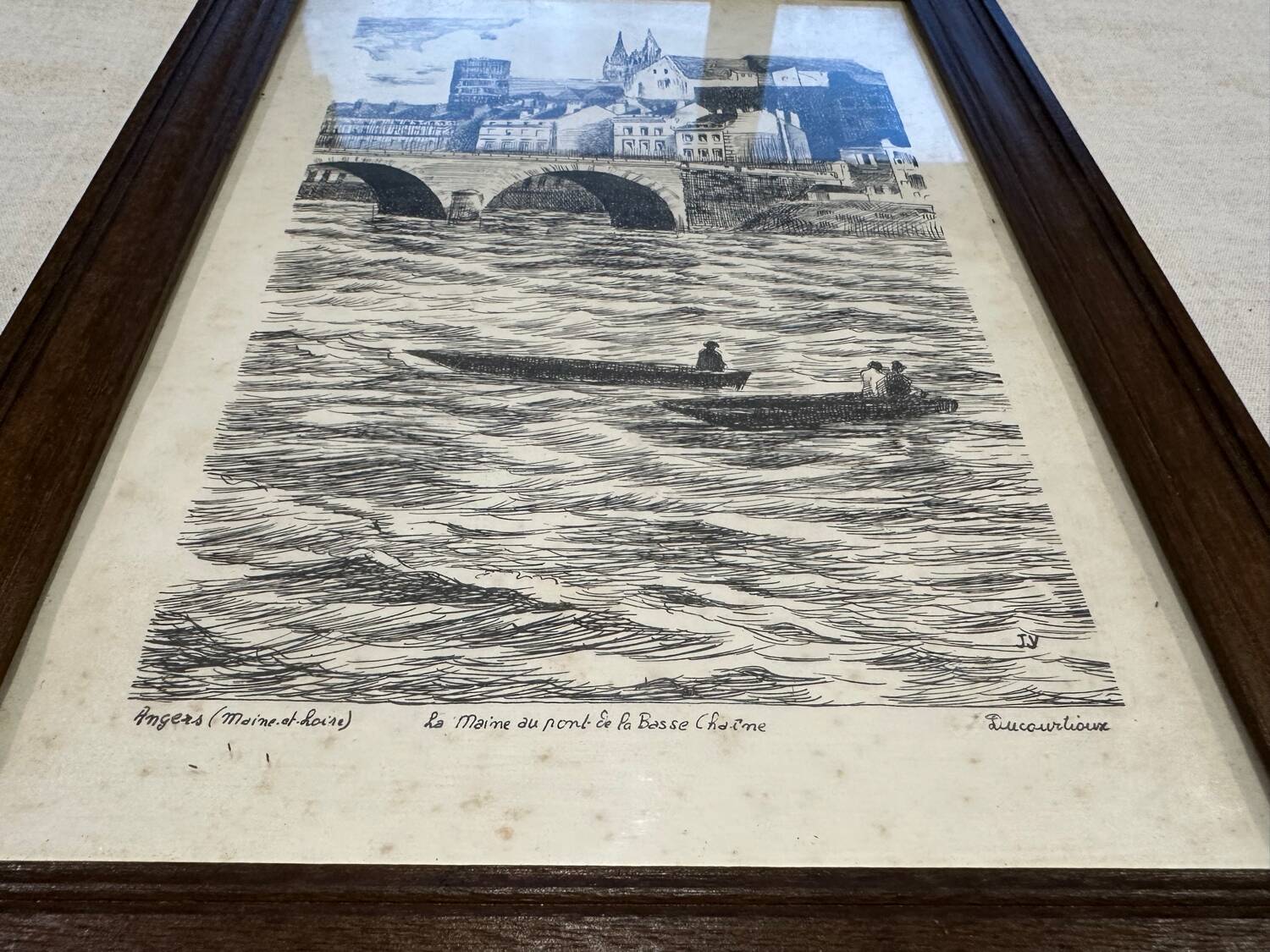 Engraving on vellum of the Maine and the Lower Chain Bridge