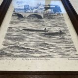 Engraving on vellum of the Maine and the Lower Chain Bridge
