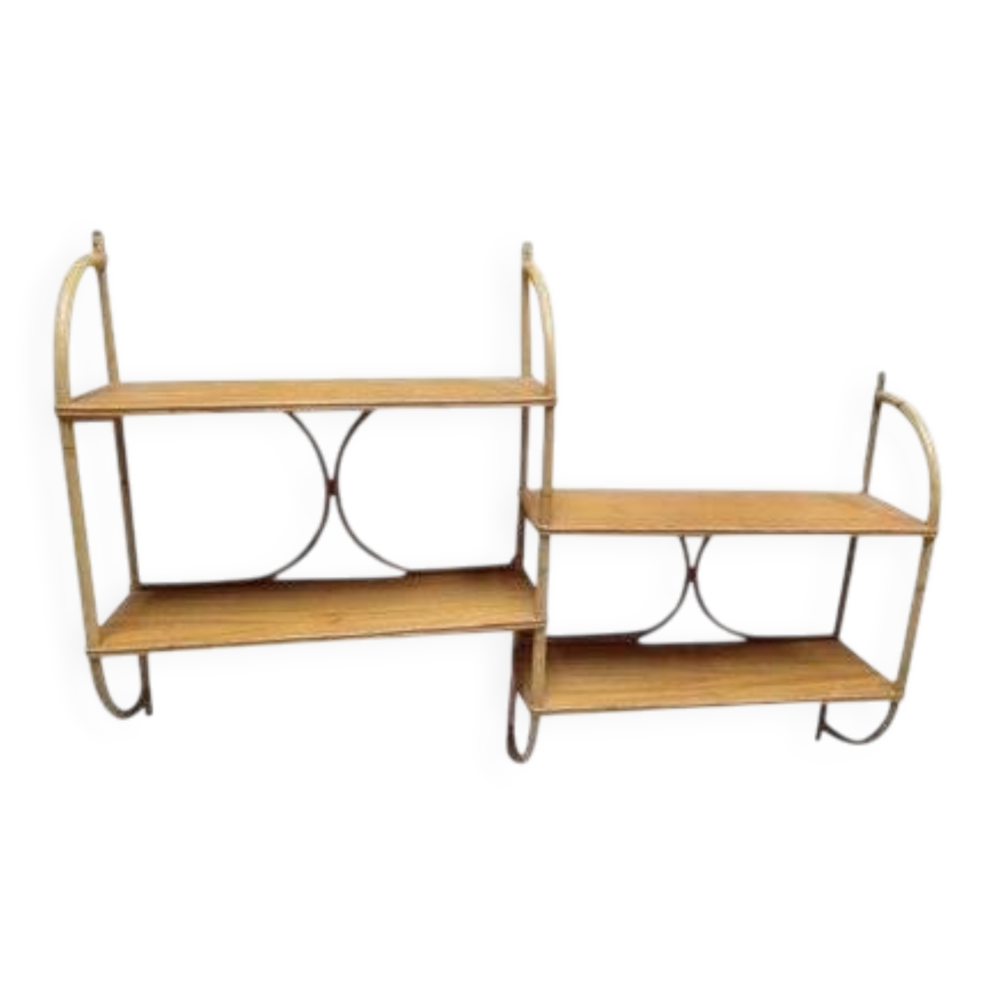 Vintage 1960s wooden and rattan shelf with 4 shelves