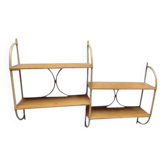 Étagère 4 plateaux en bois et rotin vintage 1960
