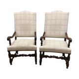 Pair of Louis XIII style molded wood armchairs