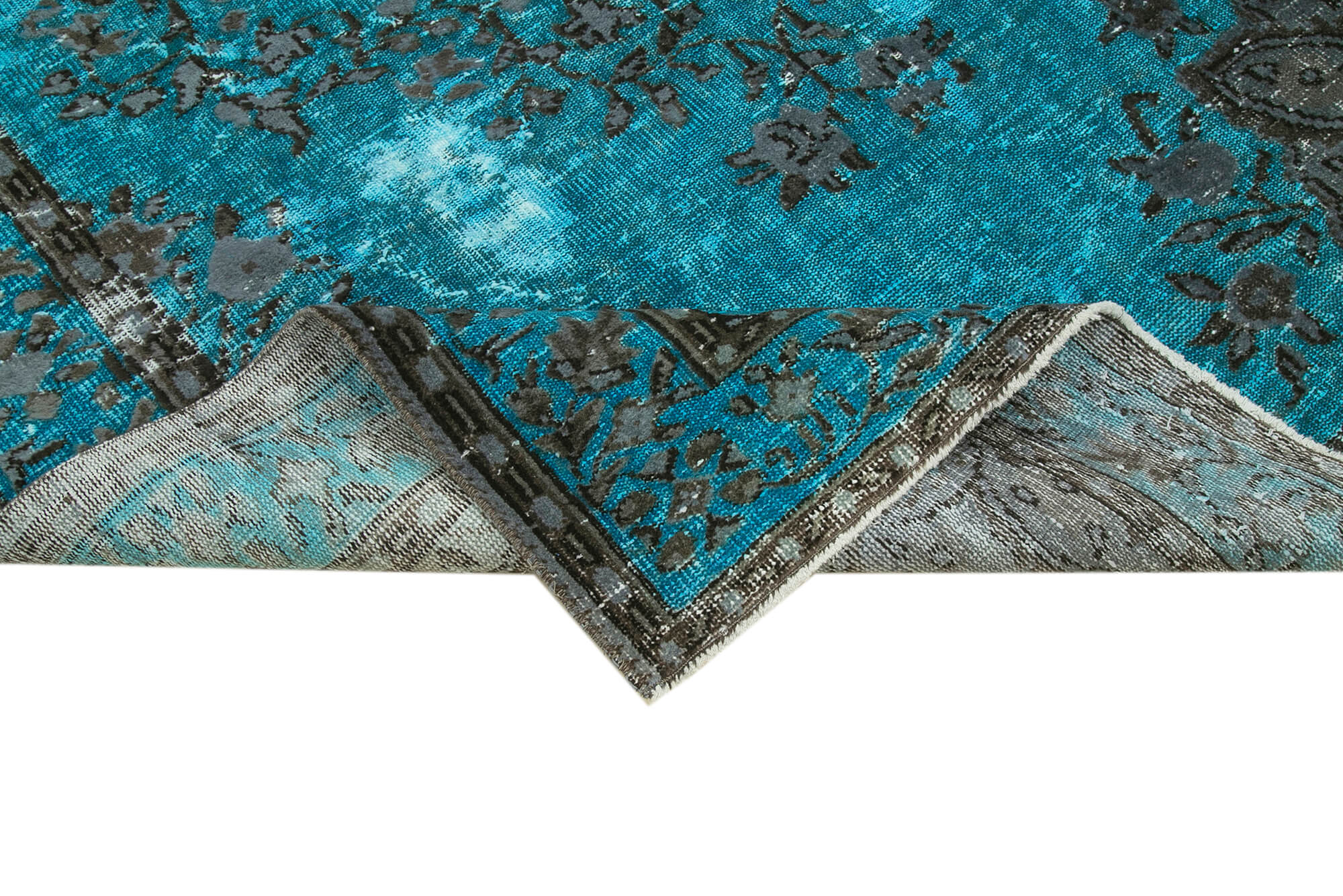 Hand-knotted distressed oriental 1970s 195 cm x 322 cm turquoise carpet