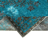 Hand-knotted distressed oriental 1970s 195 cm x 322 cm turquoise carpet