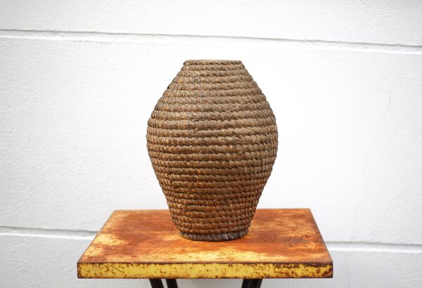 Panier ancien, bourgne paille et ronce, panier tressé, décoration intérieur