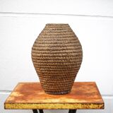 Old basket, burgundy straw and bramble, woven basket, interior decoration