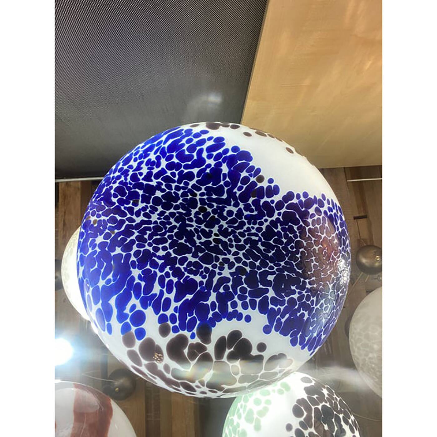 Blue and Black Murrine Sphere Pendant in Glass