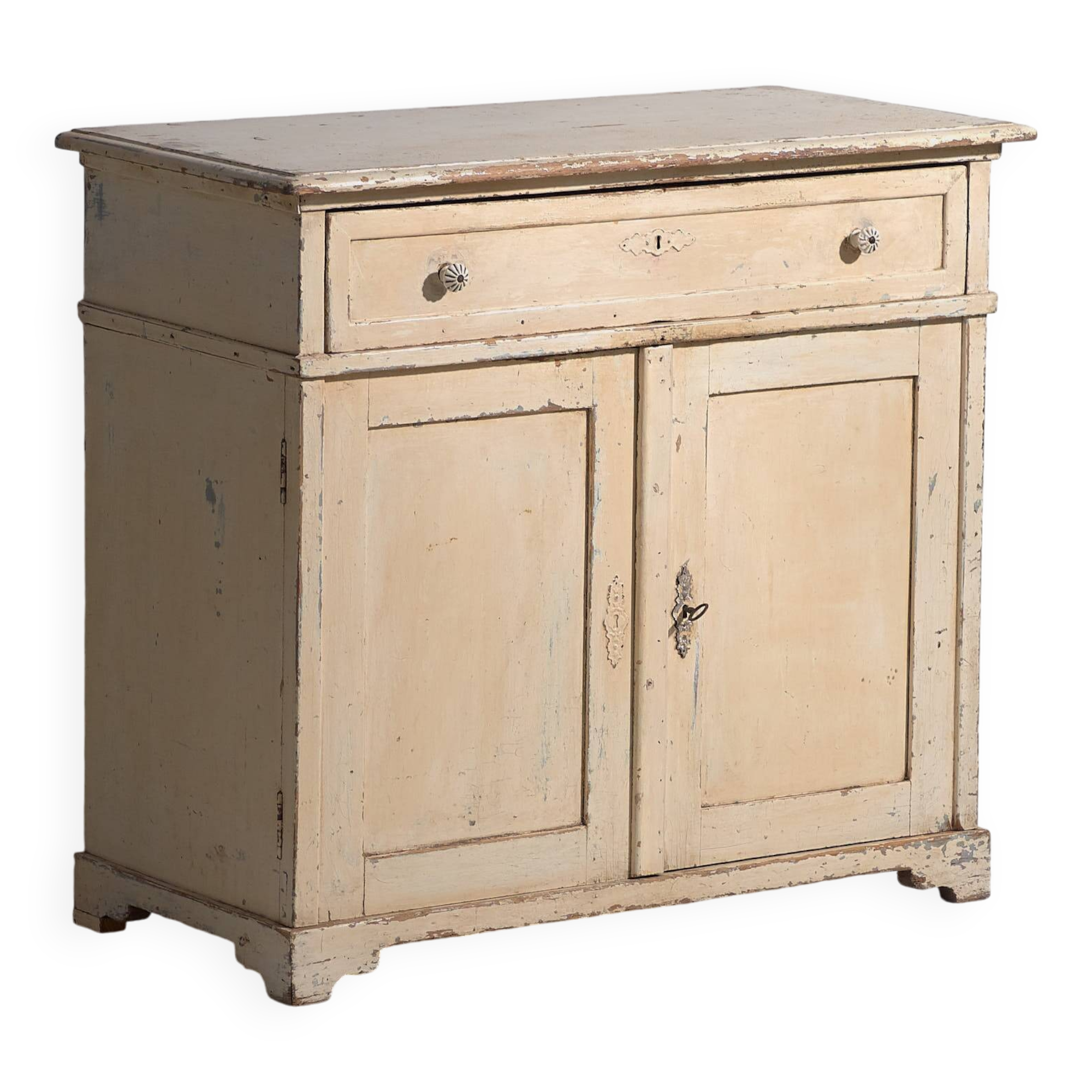 Ancienne commode blanche à deux portes (vers 1920)