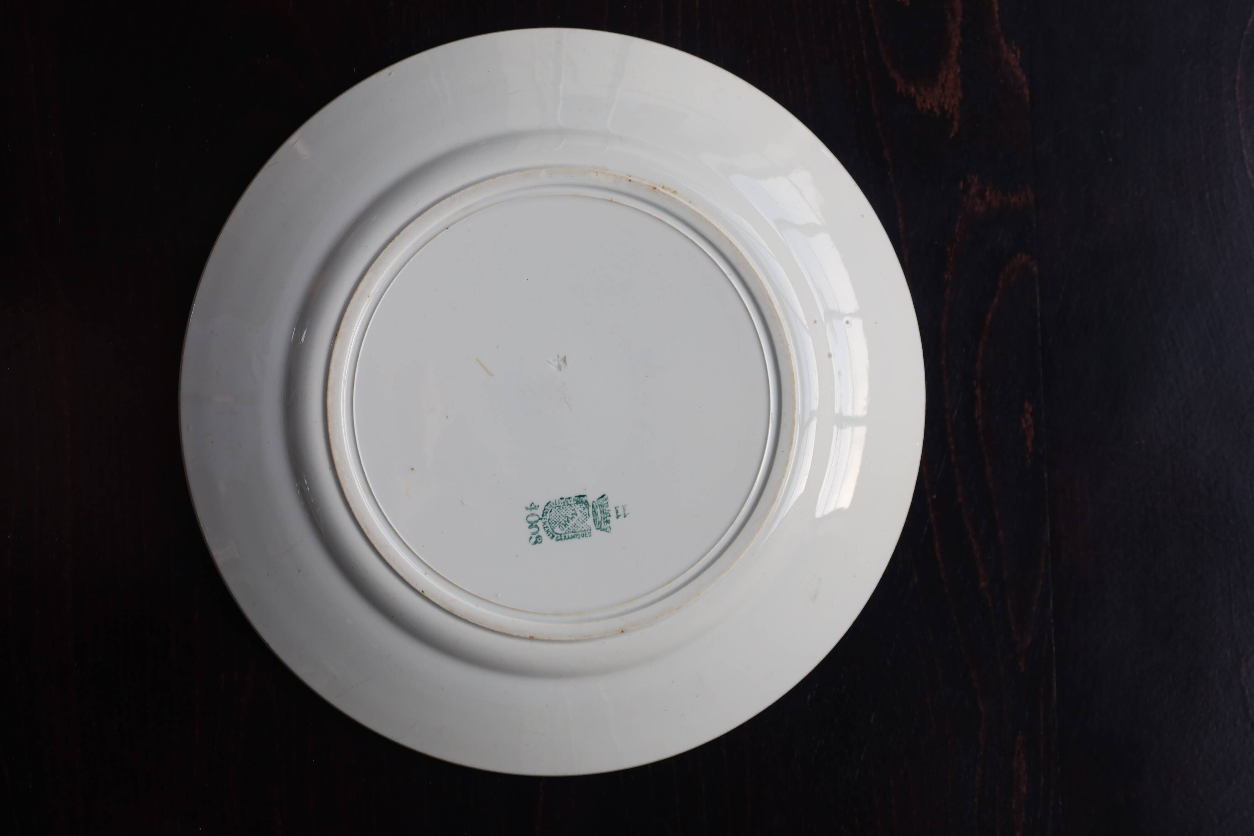 Round serving dish, old ironstone from Saint Amand - 19th century - Green pattern