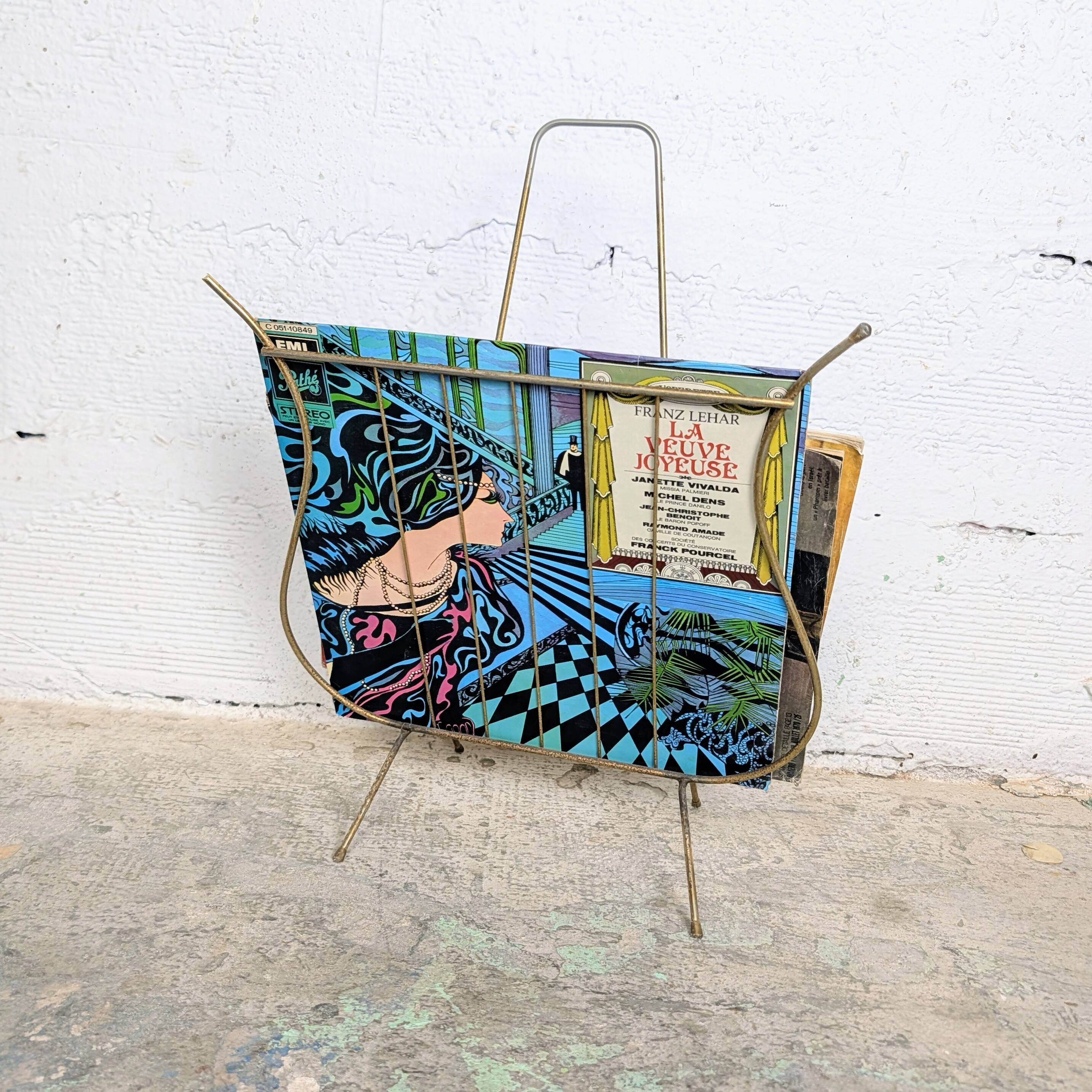 Porte-revues lyre en métal doré années 50