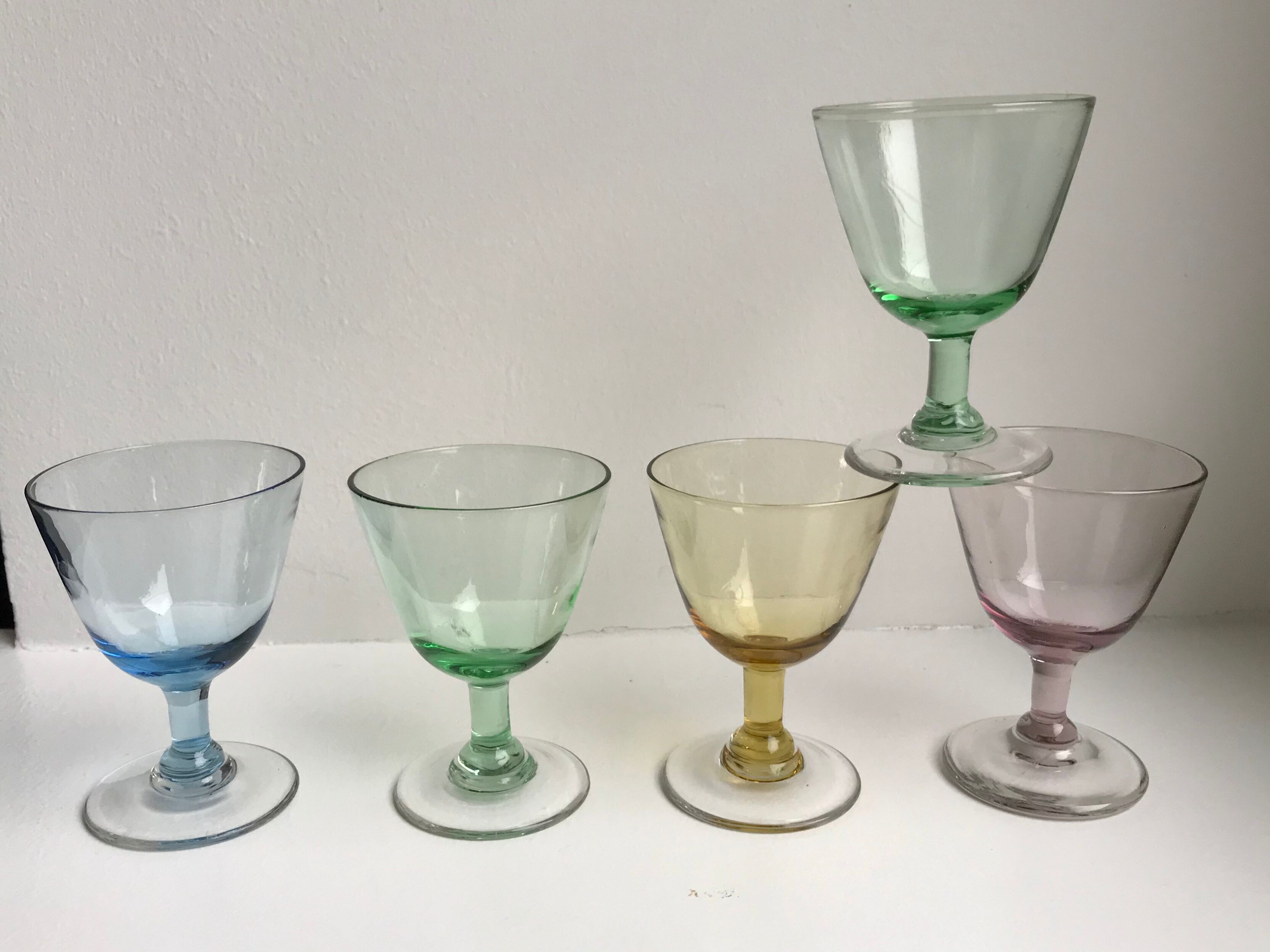Set of 5 glasses with colored glass shot shot 70s