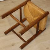 Vintage stool in solid oak and straw, 1960s