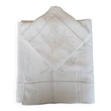 Sheet 2.40m×3.20m +2 linen thread pillowcases without monogram embroidered with a pair of doves and flowers