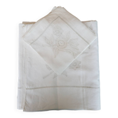 Sheet 2.40m×3.20m +2 linen thread pillowcases without monogram embroidered with a pair of doves and flowers