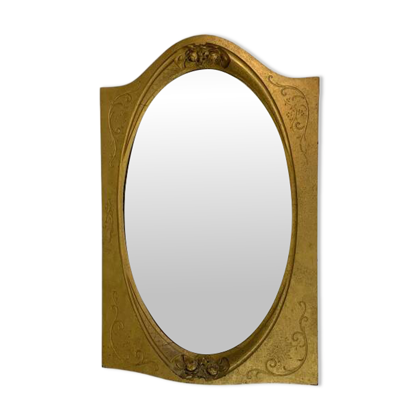 Oval gold mirror with faceted edge, 1950s