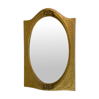 Oval gold mirror with faceted edge, 1950s