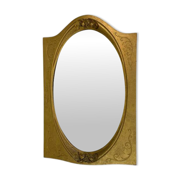 Oval gold mirror with faceted edge, 1950s