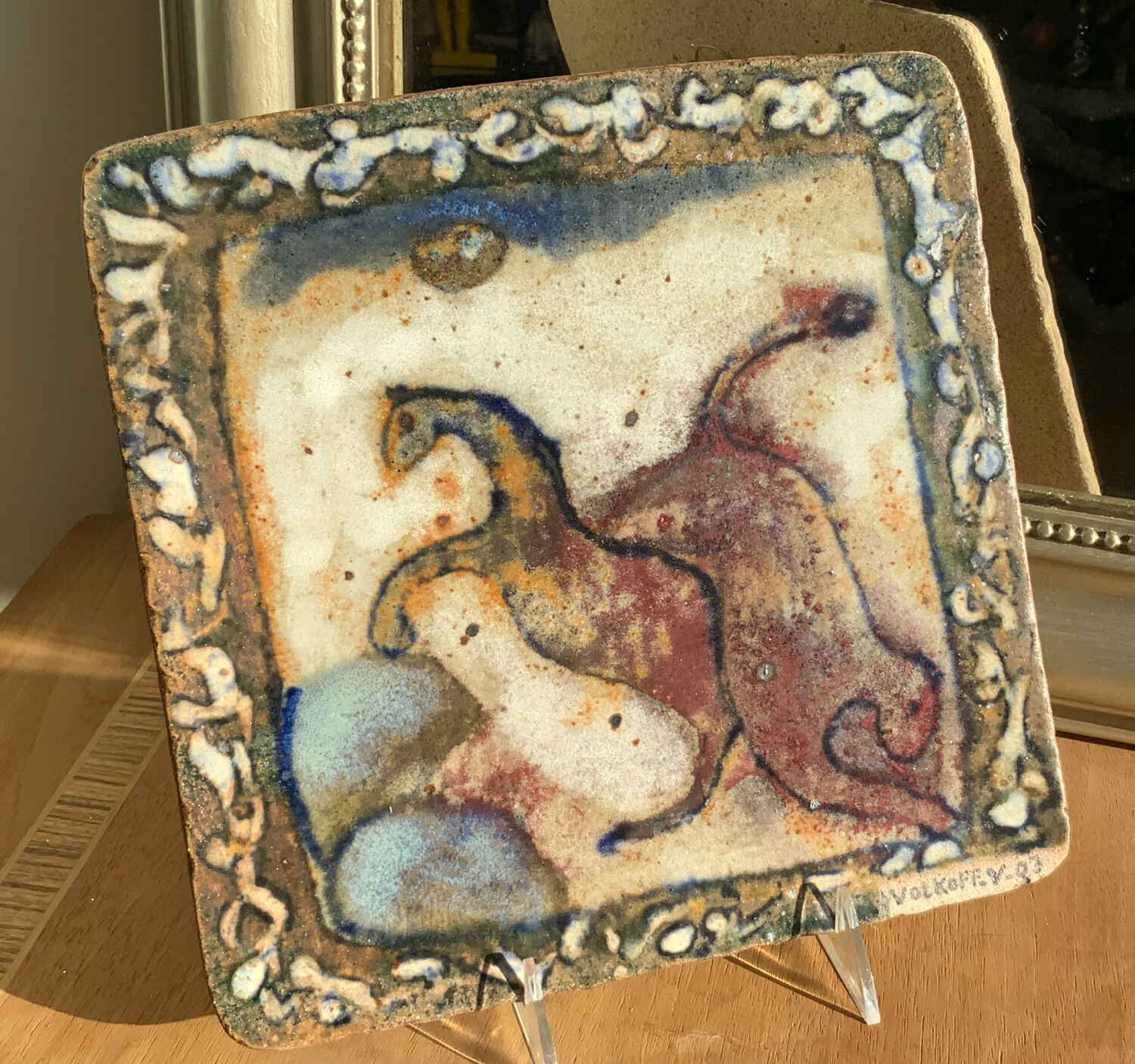 Glazed stoneware plaque Voldemar Volkoff 25x25