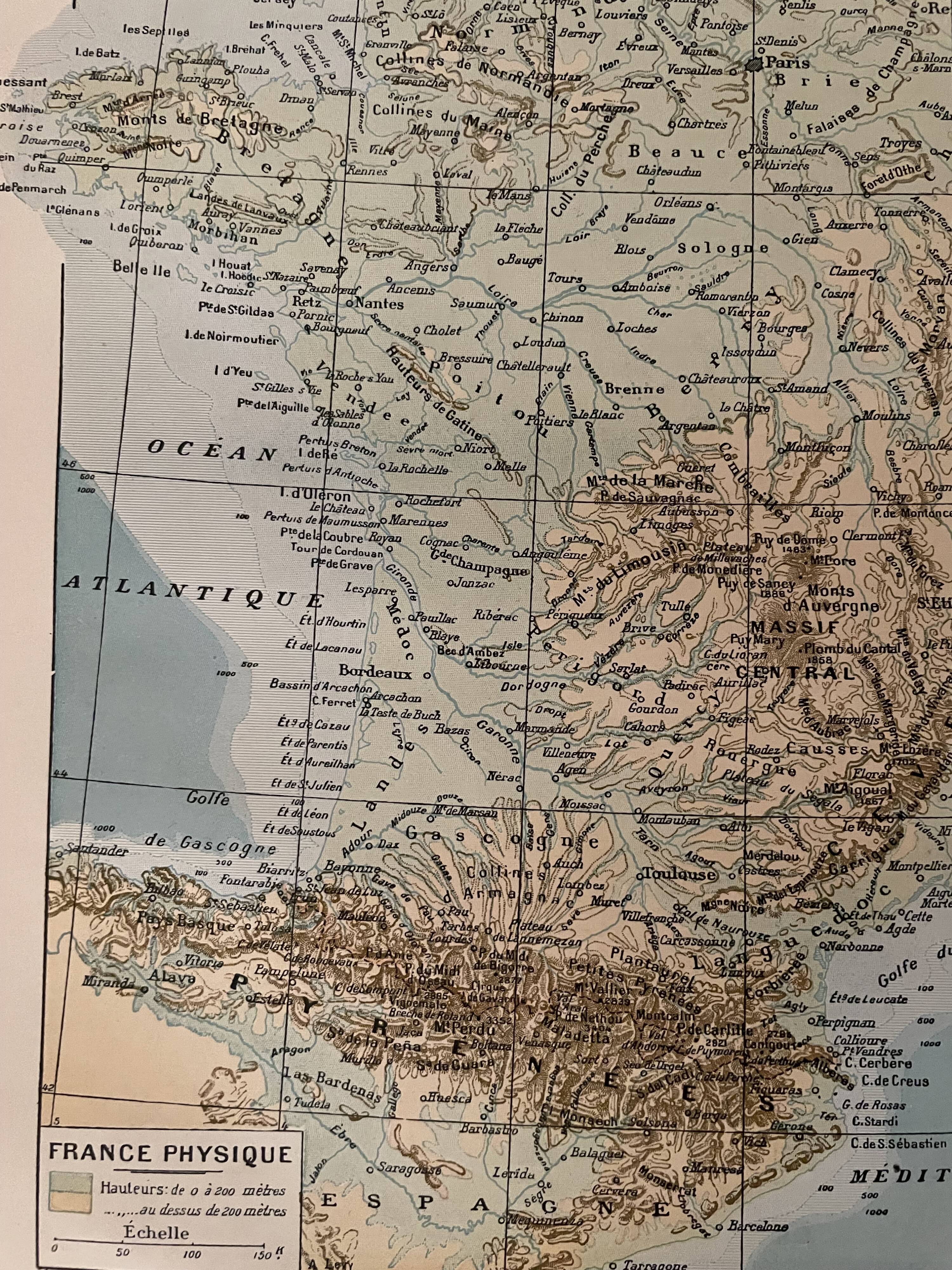 Old geological map of france from 1897