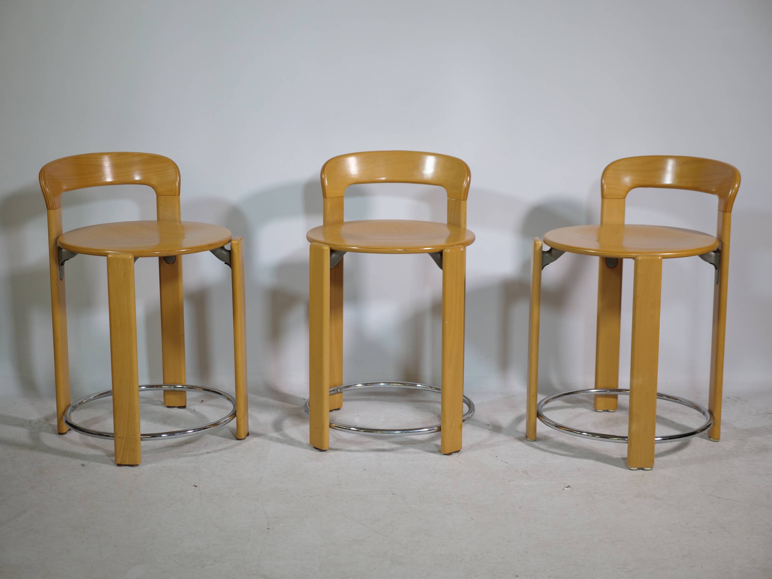 REY Beech Stools by Bruno Rey for Kusch & Co, Set of 3, 1970s