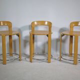 REY Beech Stools by Bruno Rey for Kusch & Co, Set of 3, 1970s