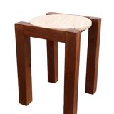 End table in travertine and wood