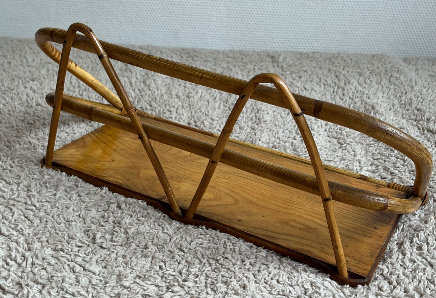 Bamboo wicker wall shelf from the 80s
