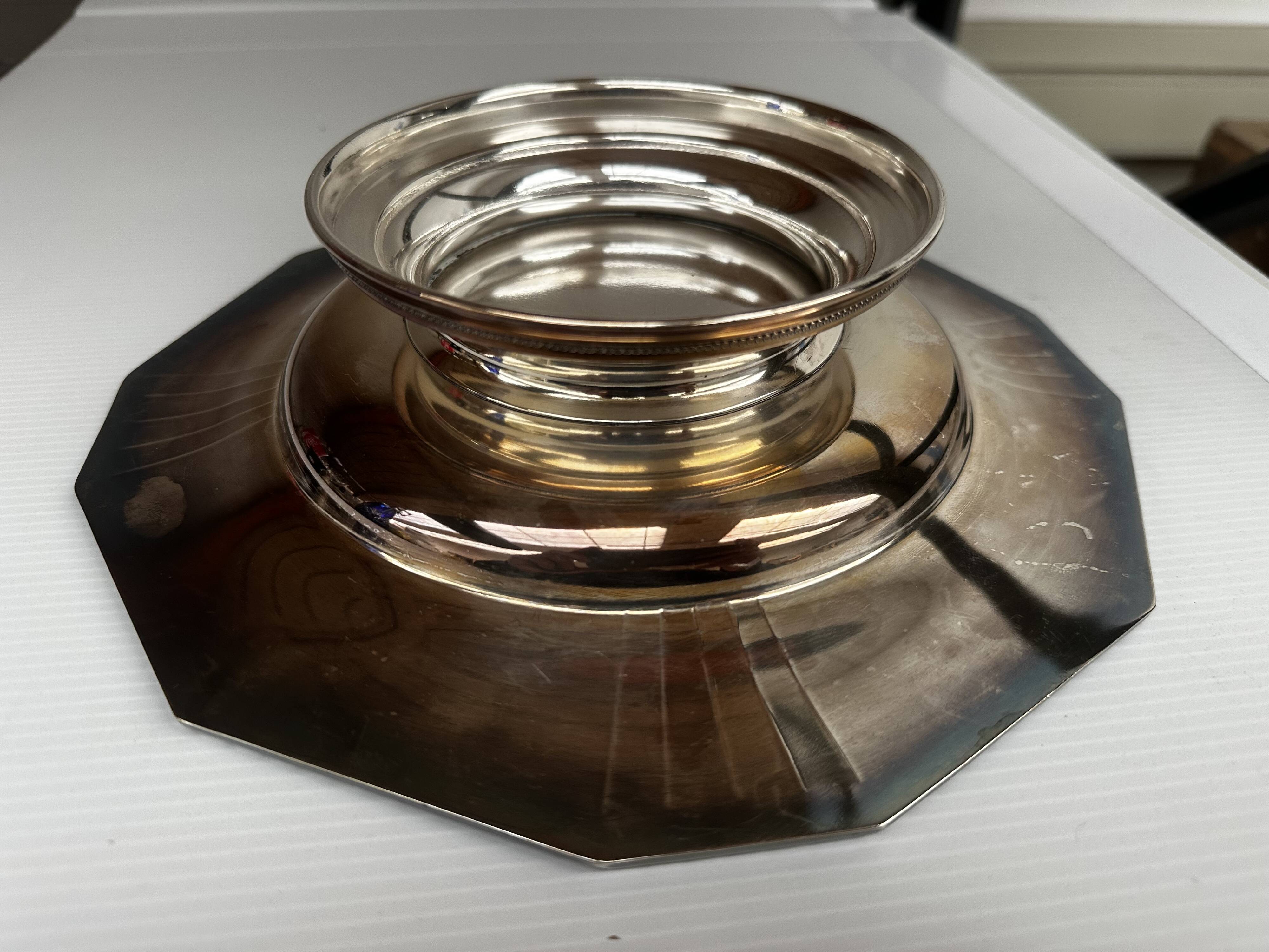 Art Deco Silver Metal Centerpiece - Octagonal Shape