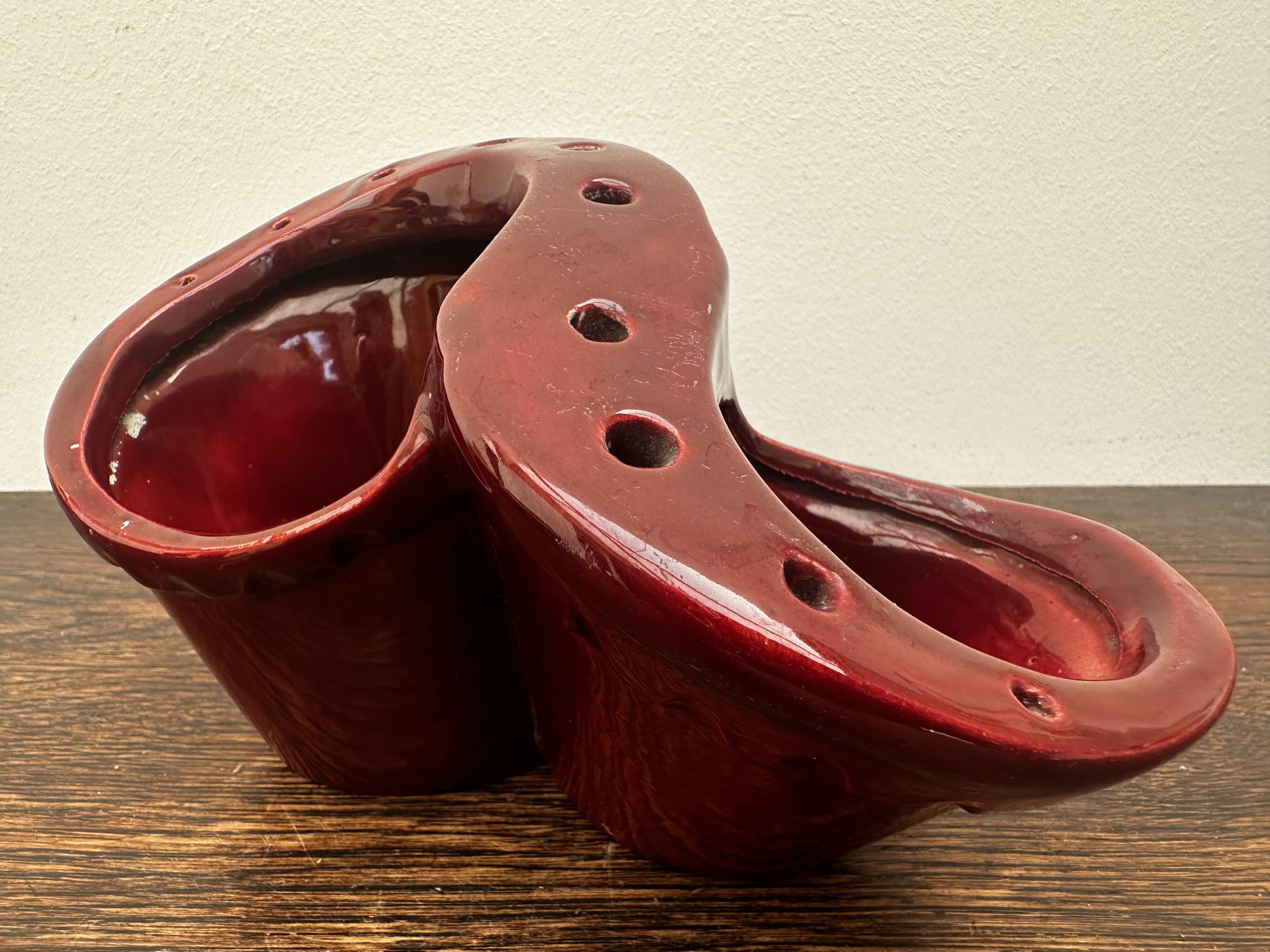 Burgundy ceramic flowerpot, 1950s