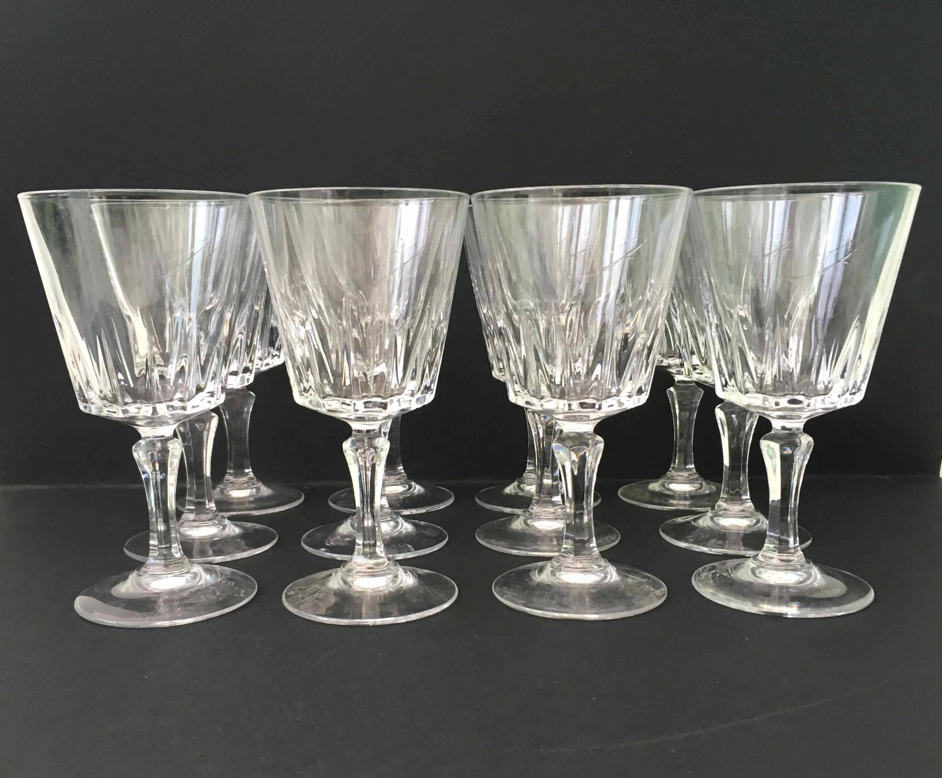 Set of 12 cut crystal wine glasses