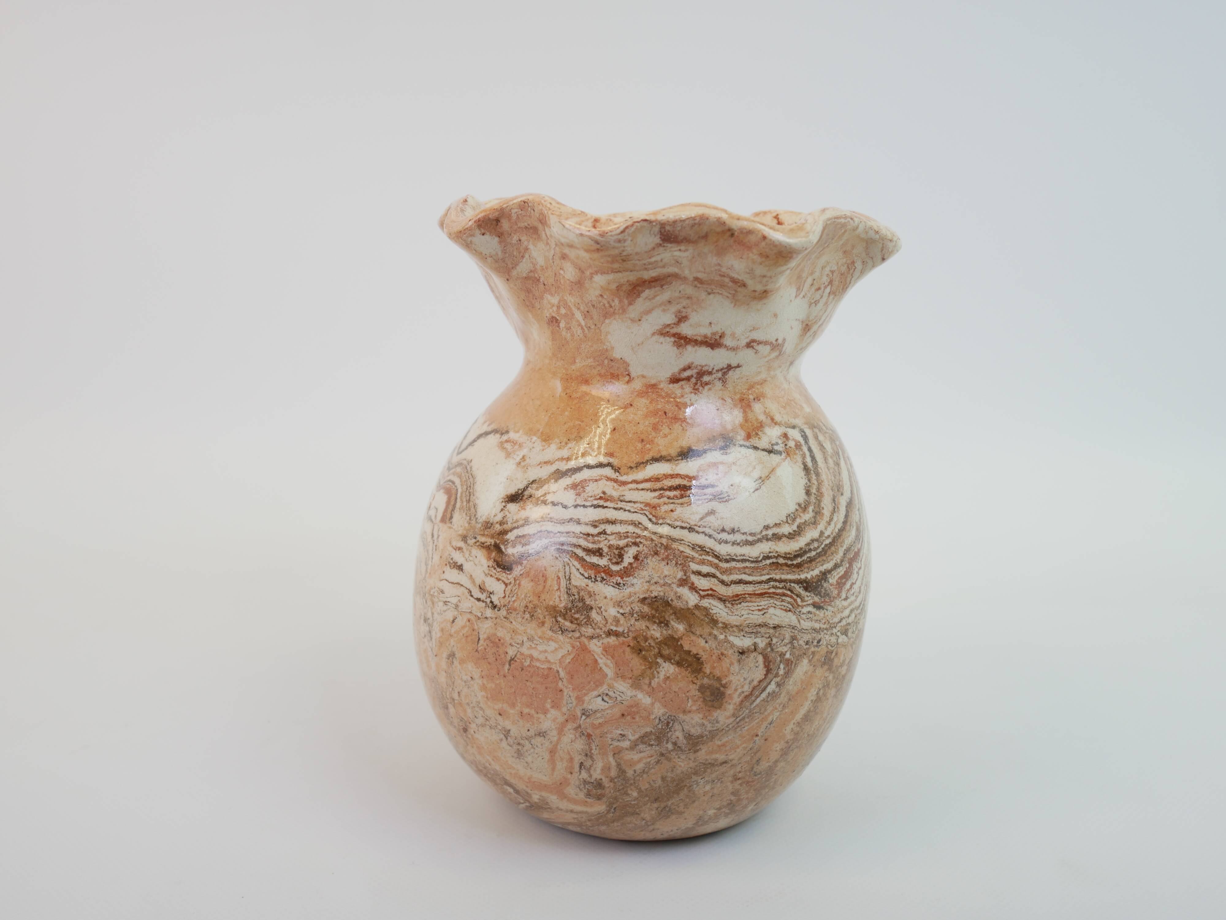 Round vase with corolla neck in ochre mixed earth