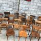 Set of 15 mismatched curved wood bistro chairs