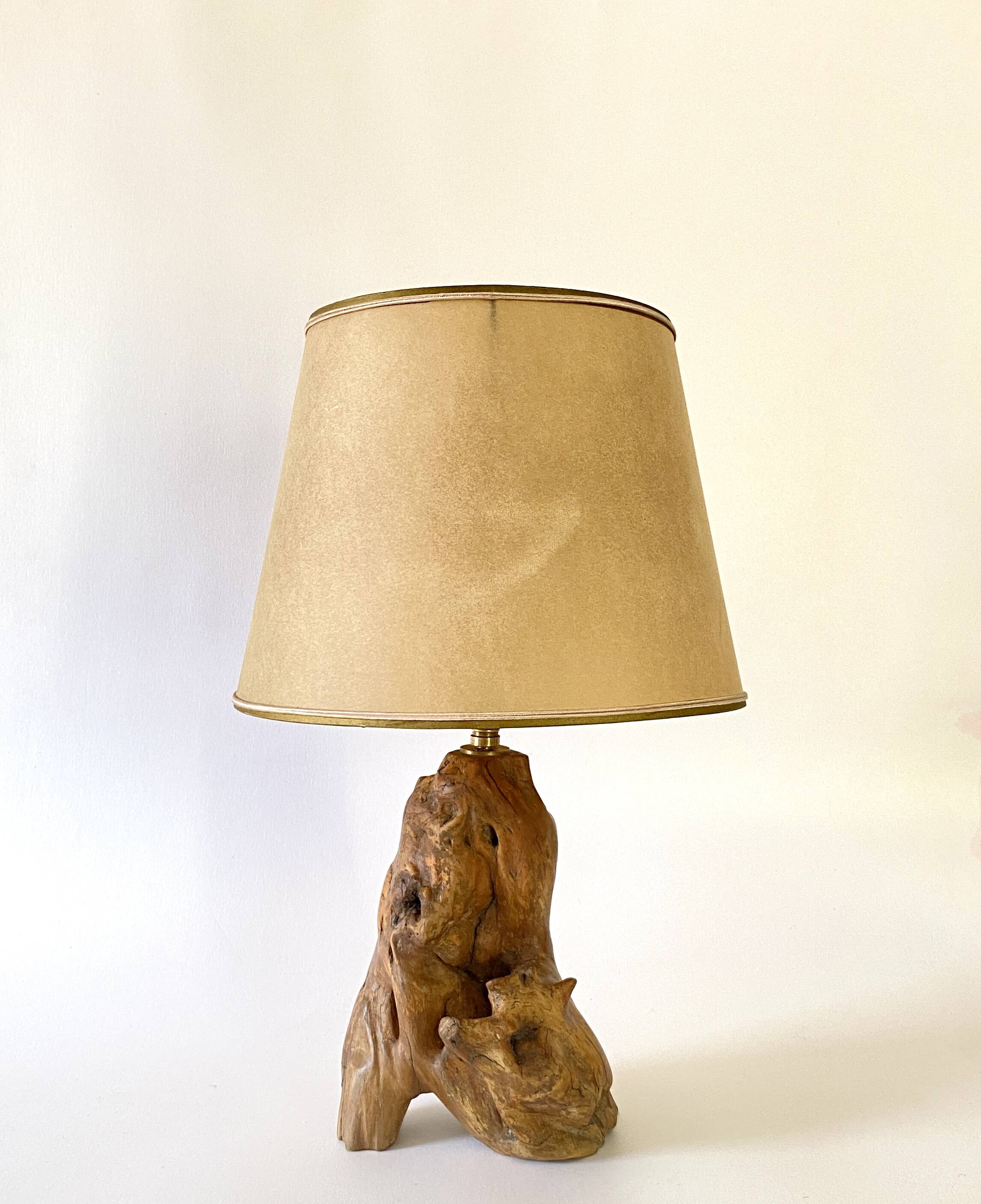 1950s wooden lamp, recent 2M fabric cable, tracing lampshade