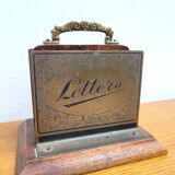 Vintage letter holder in wood and brass